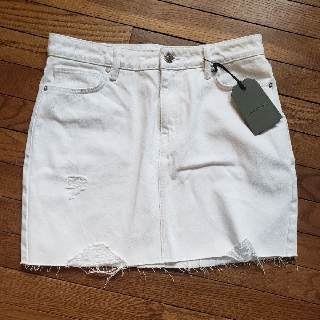 NEW AllSaints NWT 6 Betty White Denim Frayed Rip Skirt New All Saints