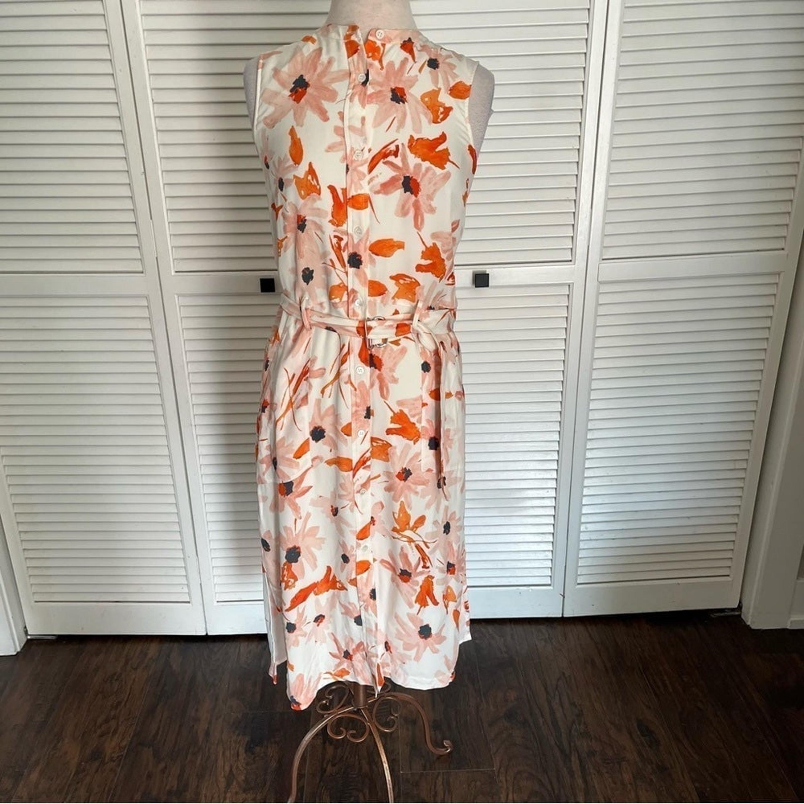 THEORY Linigole Floral midi dress silk belted sleeveless button front 6