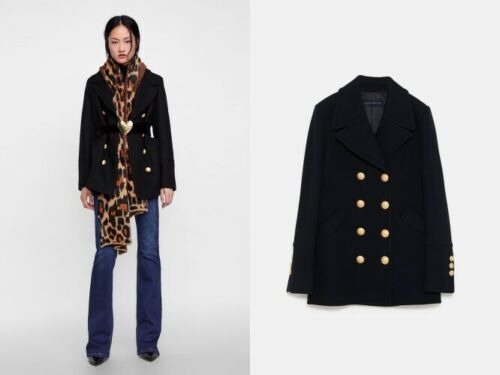 ZARA Black DOUBLE BREASTED JACKET SZ XS