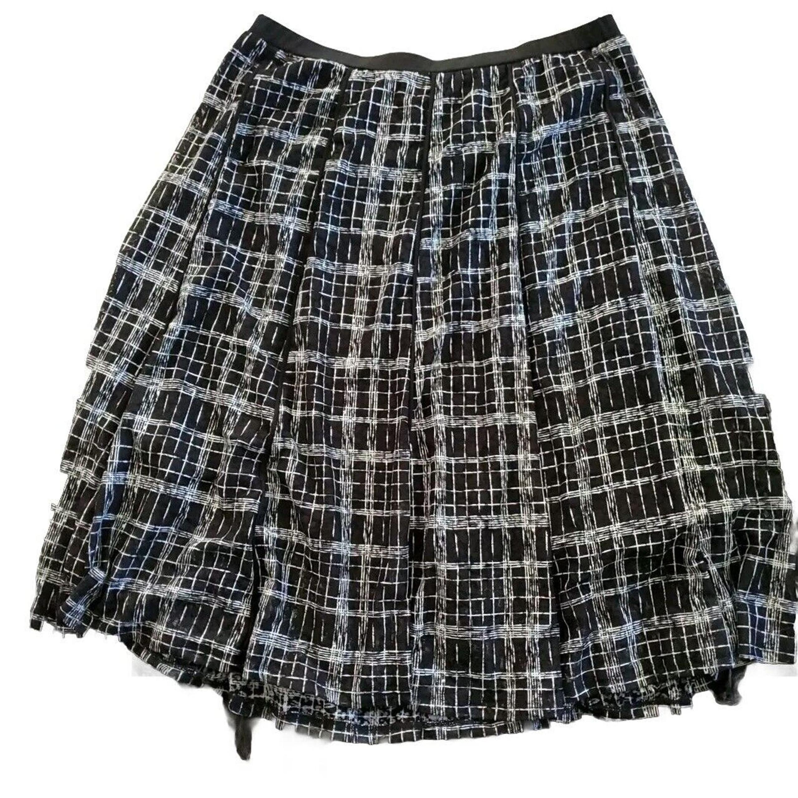 Avenue 14-16 Elastic Waist Black White Floral Grid Sheer Lined A-line Skirt