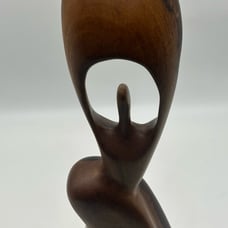 Vintage Hand Carved Abstract Woman Shout for Joy Wood Sculpture Hardwood 11.5”