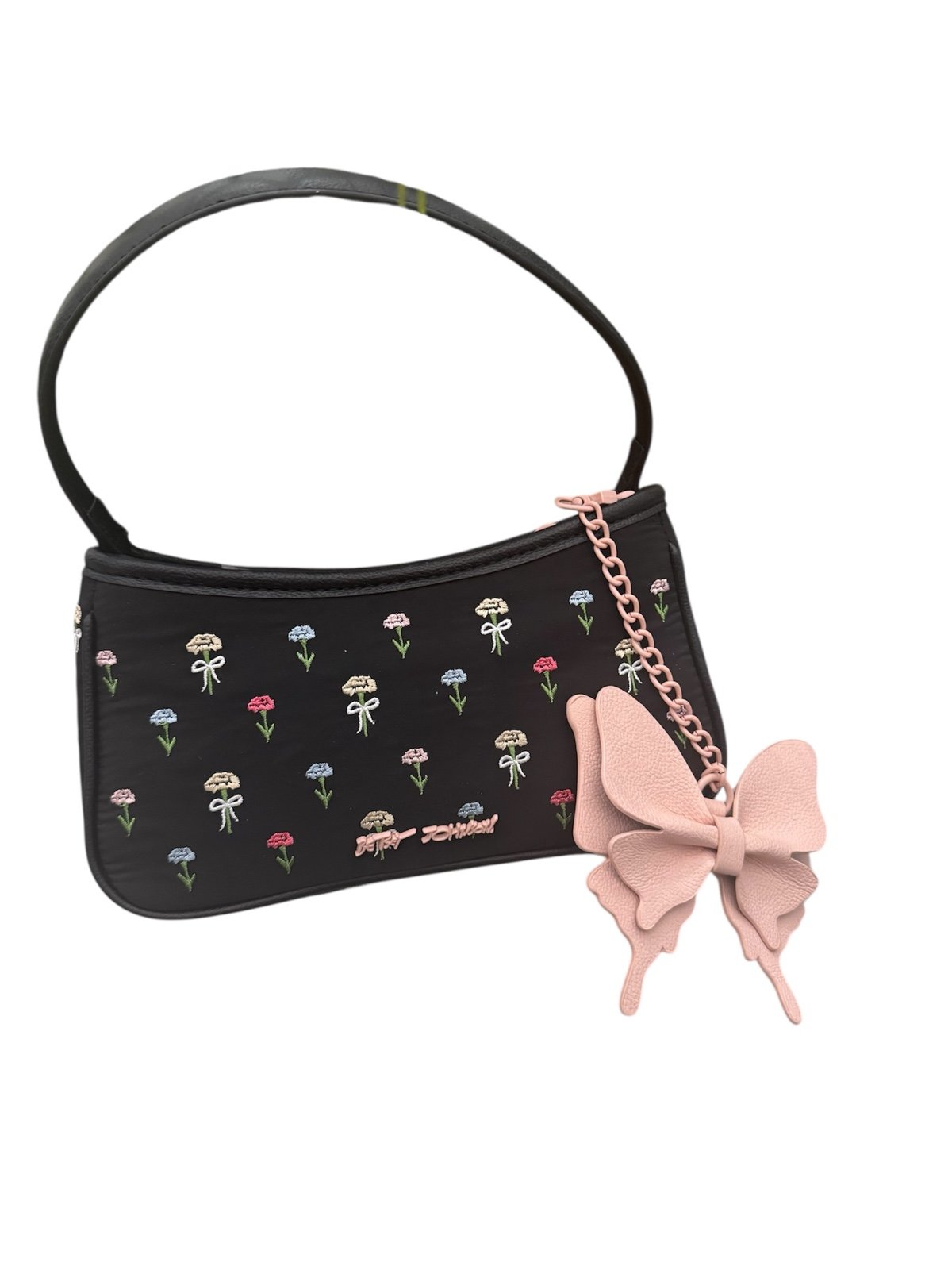 BETSEY JOHNSON BLACK FLORAL BOWS CROSSBODY BAG BM3001