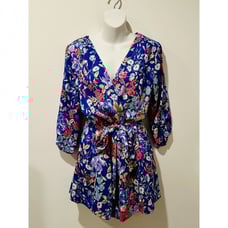 Yumi Kim Blue Floral V-Neck Belted Romper Size L Large NWT!!!