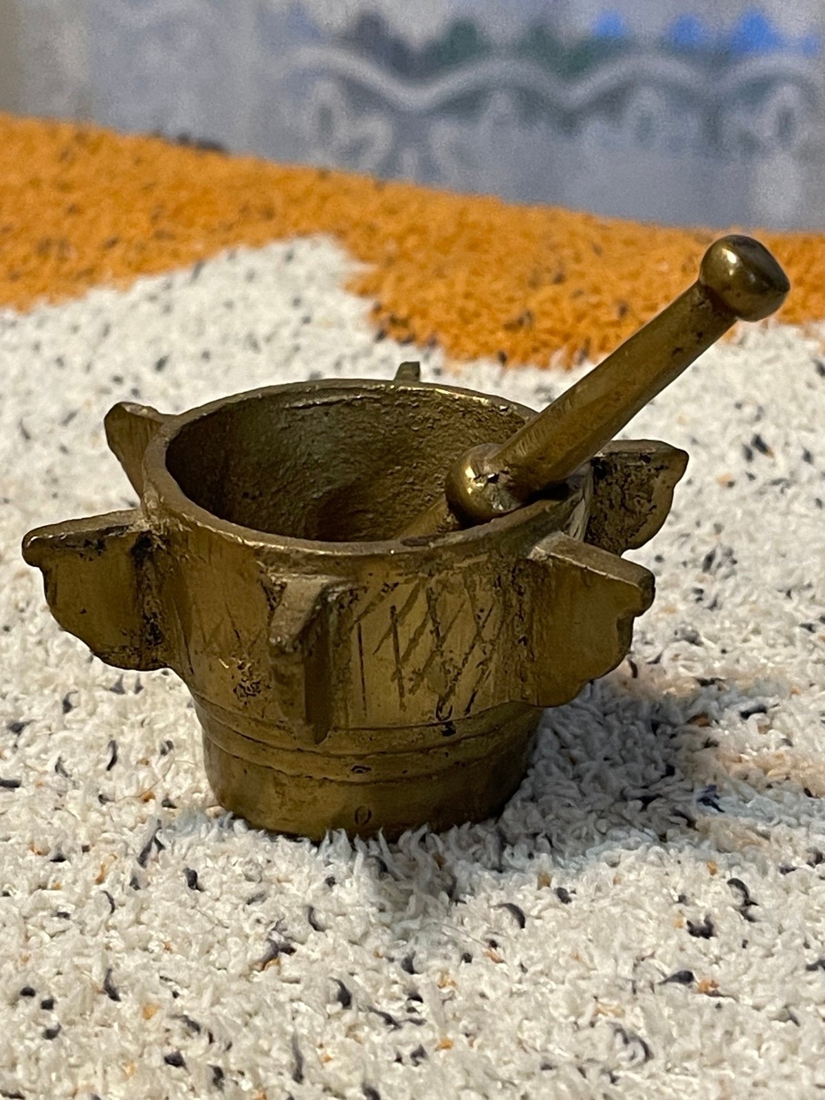 antique heavy brass 1.5” tall mortar & pestle