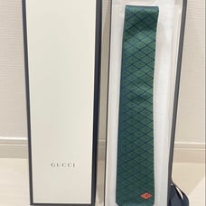 【GUCCI】 Gucci Men's Tie Green Diamond Pattern Tie
