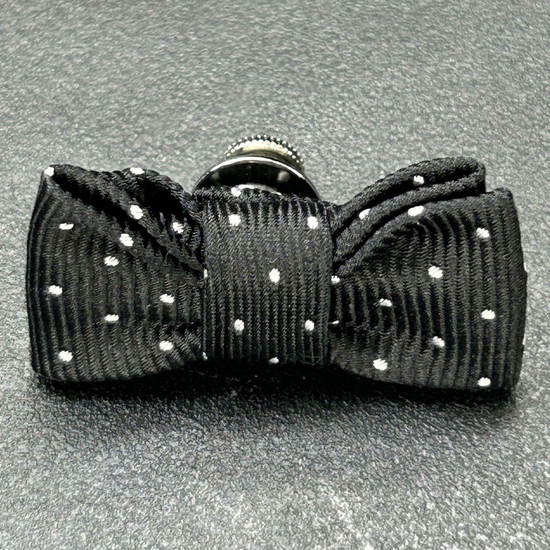 Excellent Condition Lapel Pin - Ribbon/Bow Tie - Black with White Polka Dots - Fabric - Pin Brooch