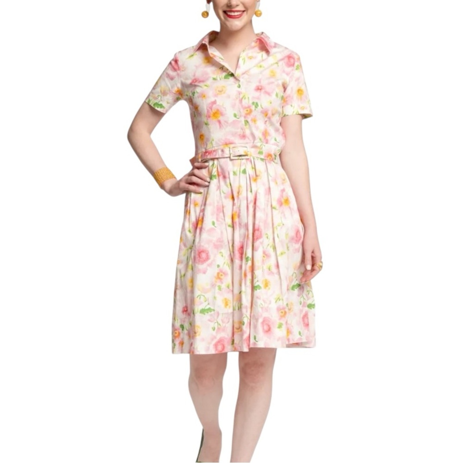 Frances Valentine Isabella Belted Floral Shirt Dress in Poppy LARGE