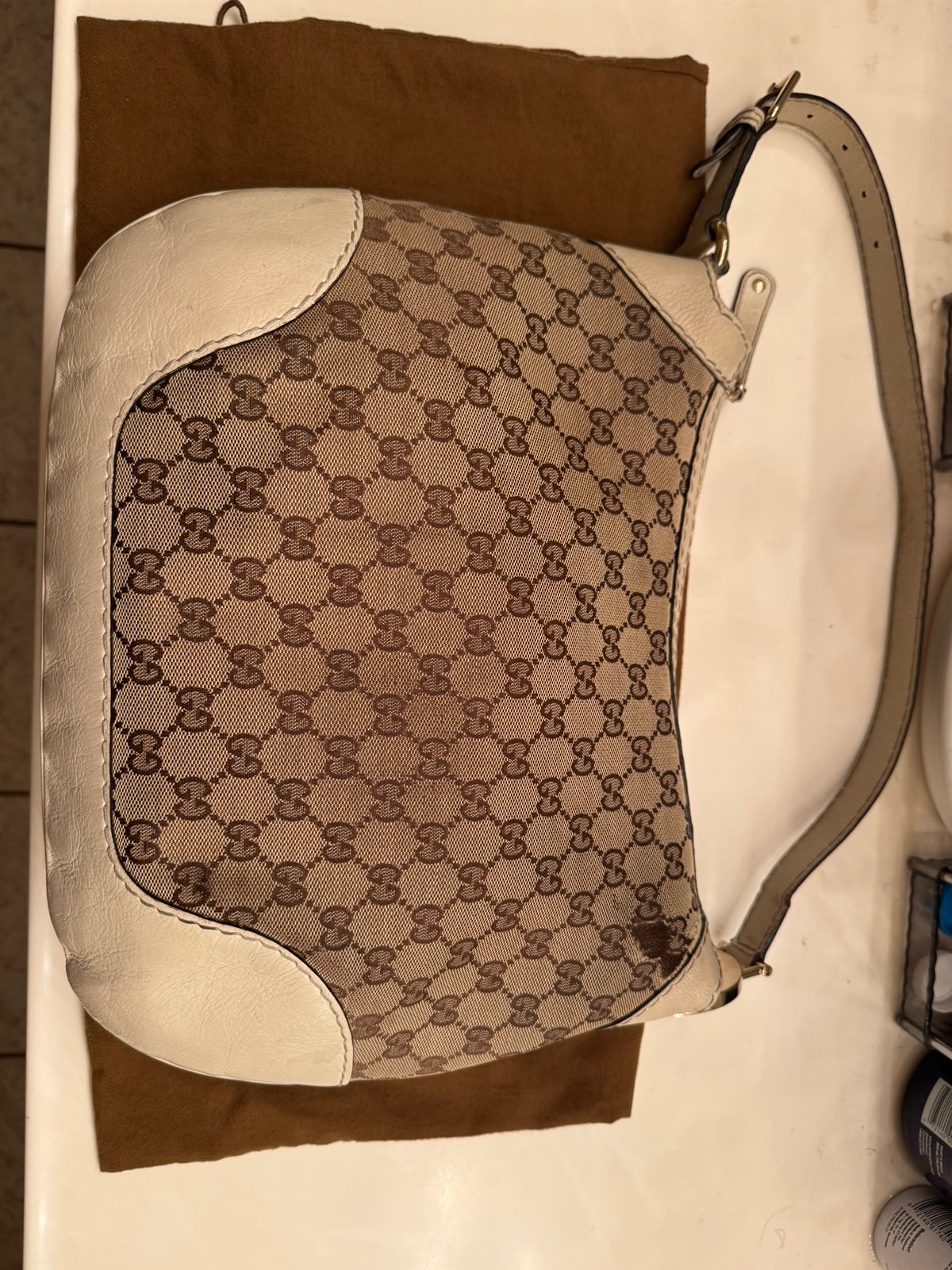 Authentic Gucci Jackie O GG Canvas Hobo Bag | Model 211944 | Beige & White |