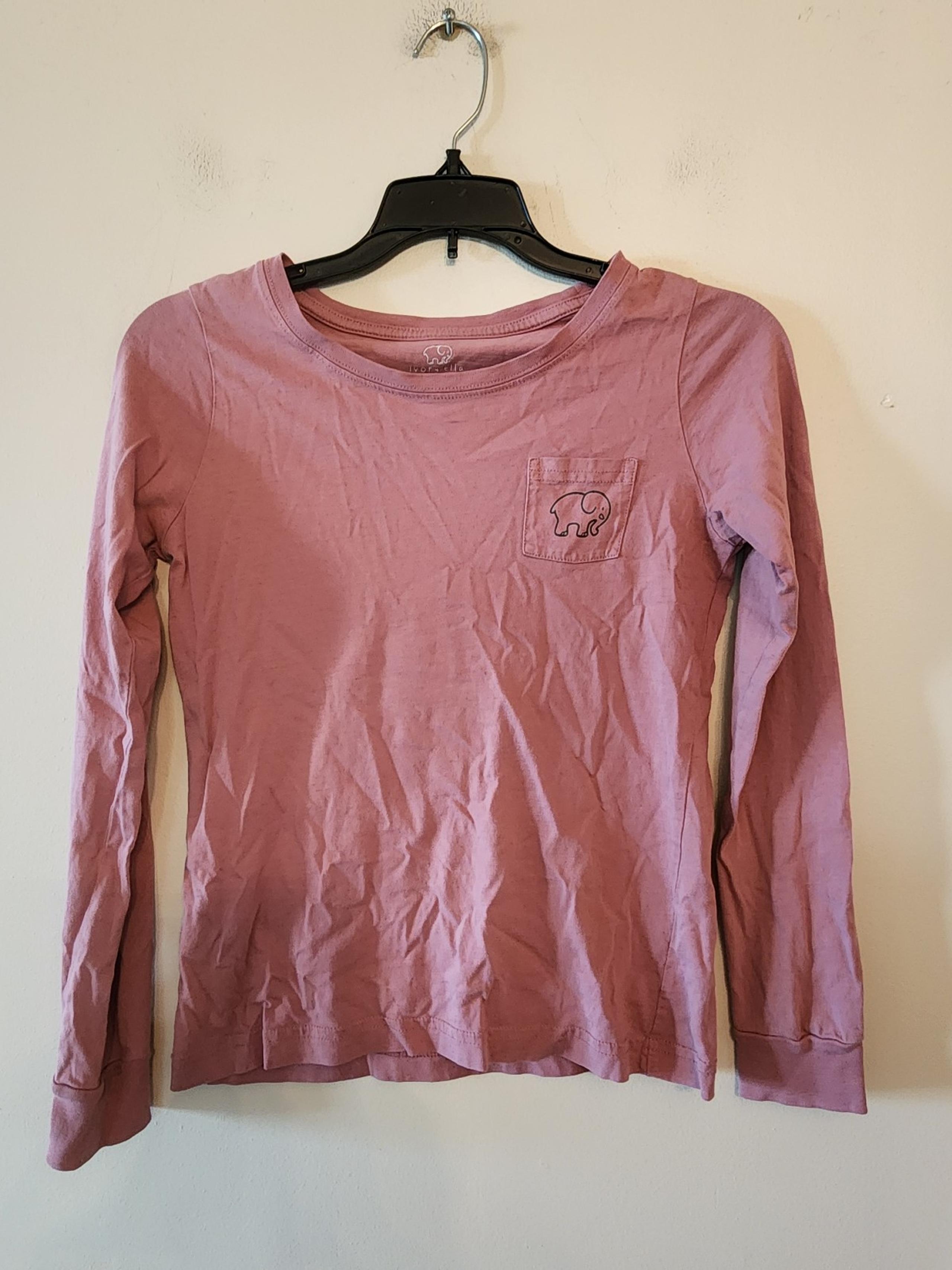 Ivory Ella Elephant T-Shirt long sleeve pink pocket size xs
