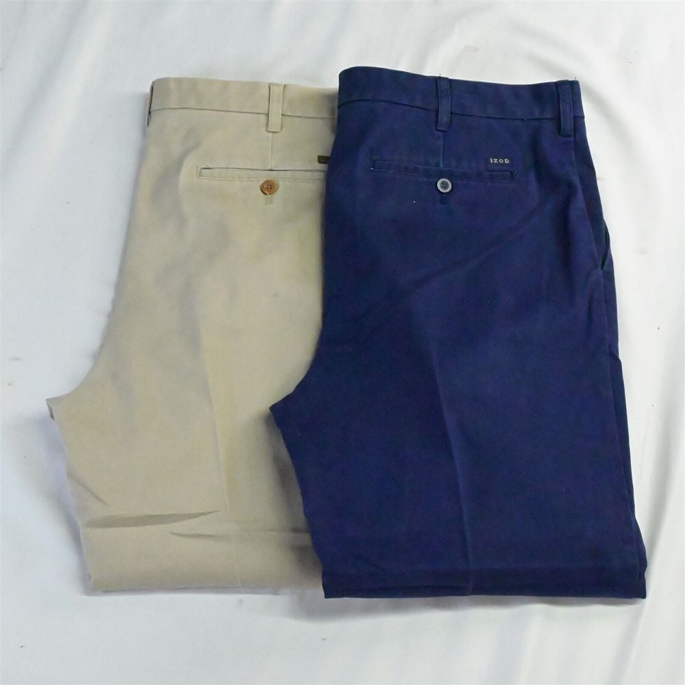 Lot 2 IZOD 40 x 32 Khaki Navy Blue Straight Mens Chino Pants