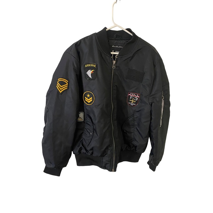 Fried Denim Men's Black Patched Airborne Full Zip Puffer - XL