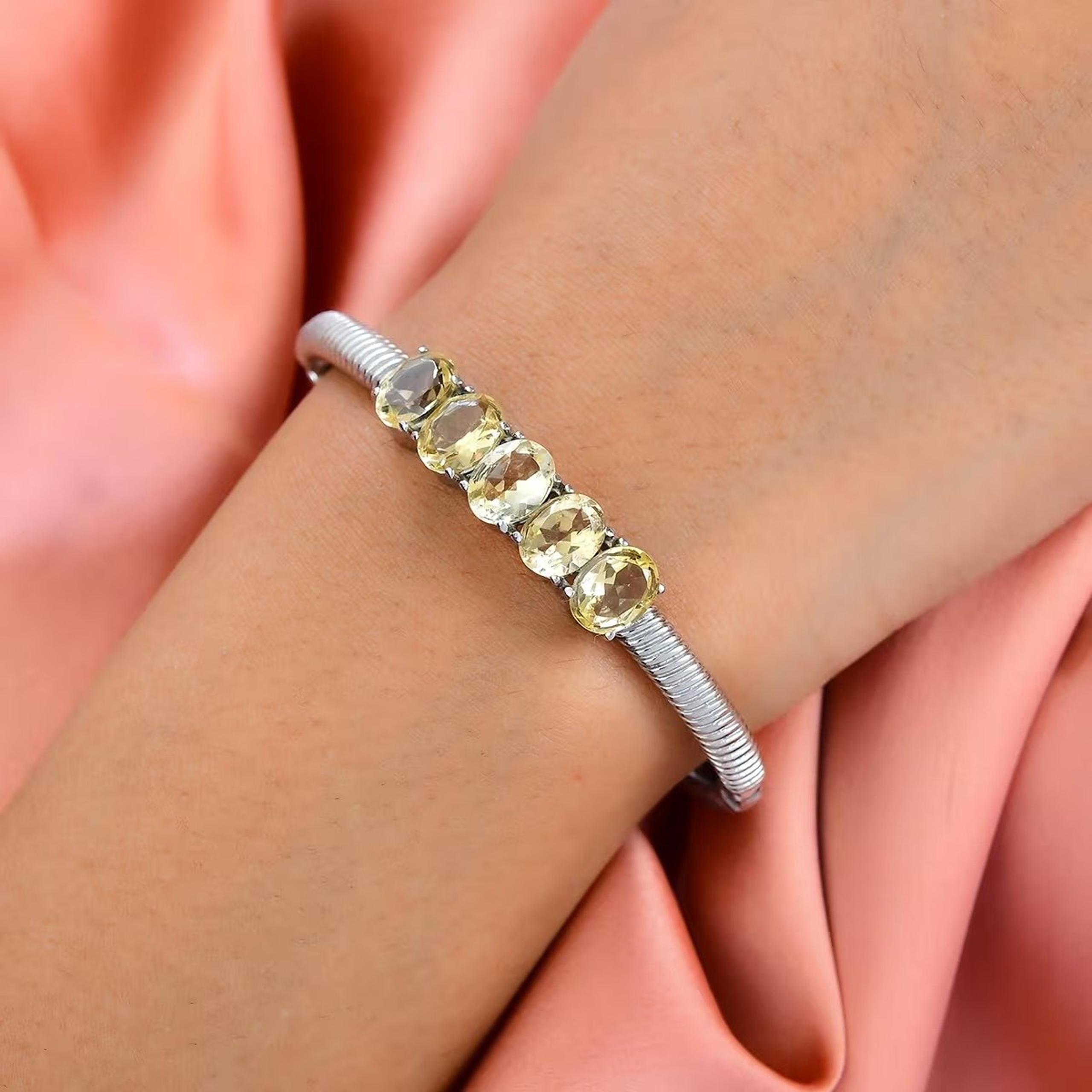 Genuine Brazilian Citrine Bangle Bracelet in Stainless Steel 8.75 ctw. E647