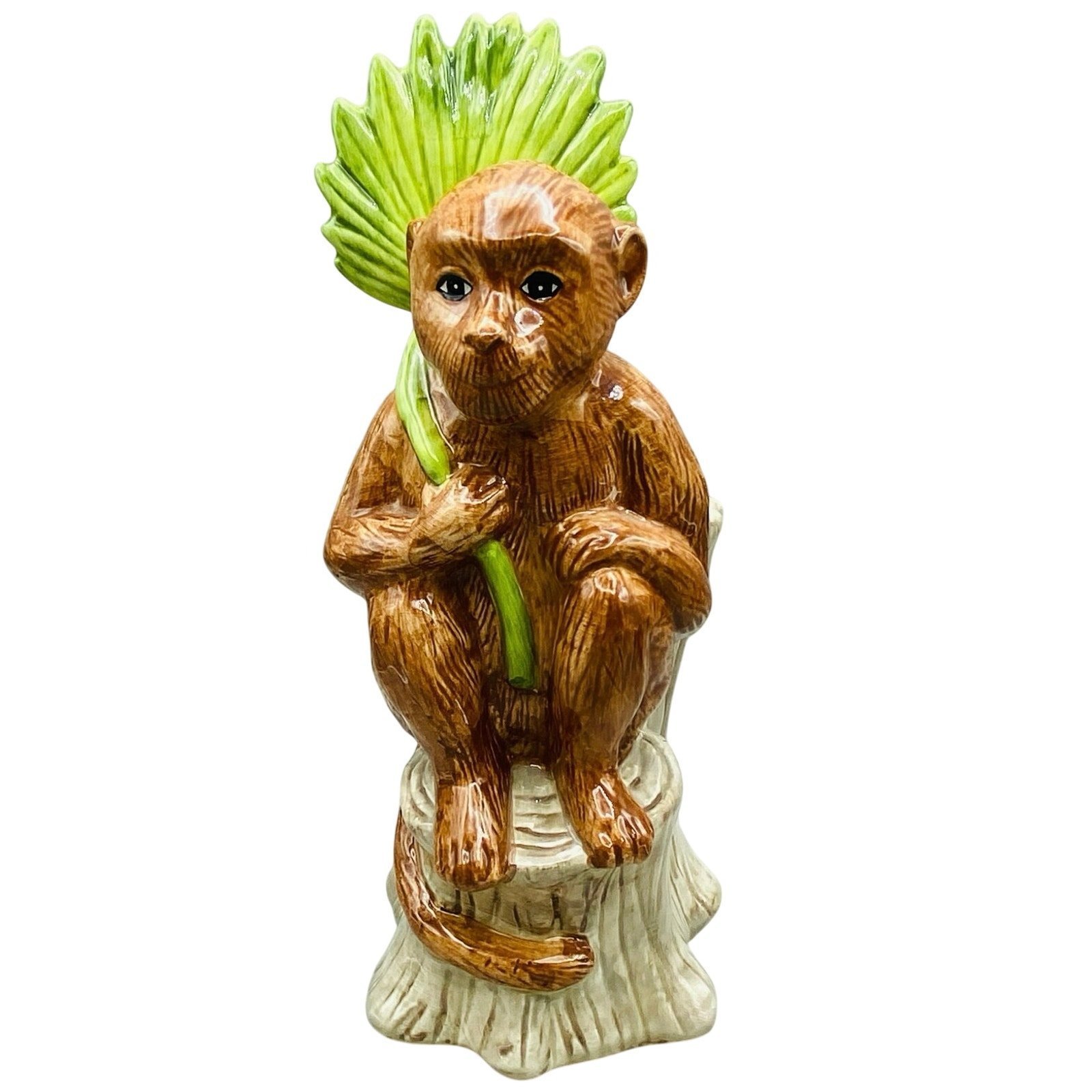 Vintage Vase Planter Monkey Palm Jungle CottageCore Whimsical Porcelain Atelier