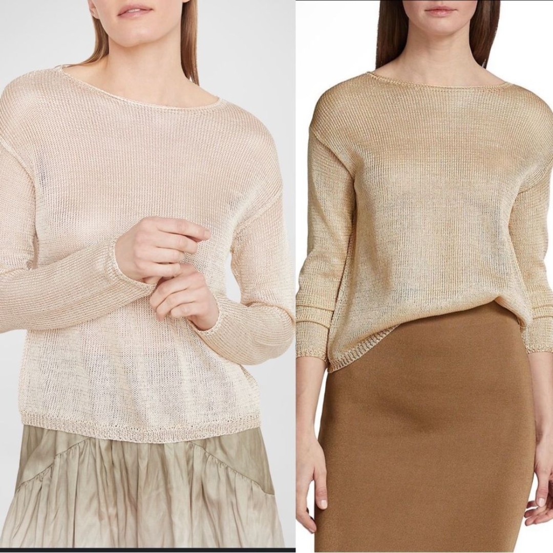 NWT Vince Lightweight Boatneck Jumper in Metallic Pale Beige Small 325 (e)