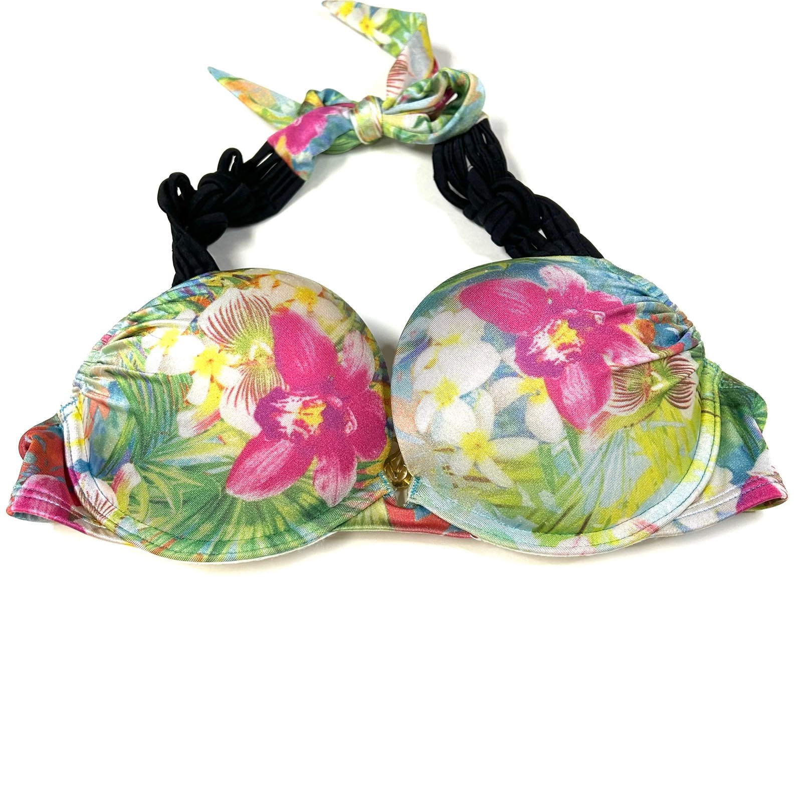 Y2K Victorias Secret 32B Bombshell Bikini Top Adds 2 Cups Floral Green 2HN #0963