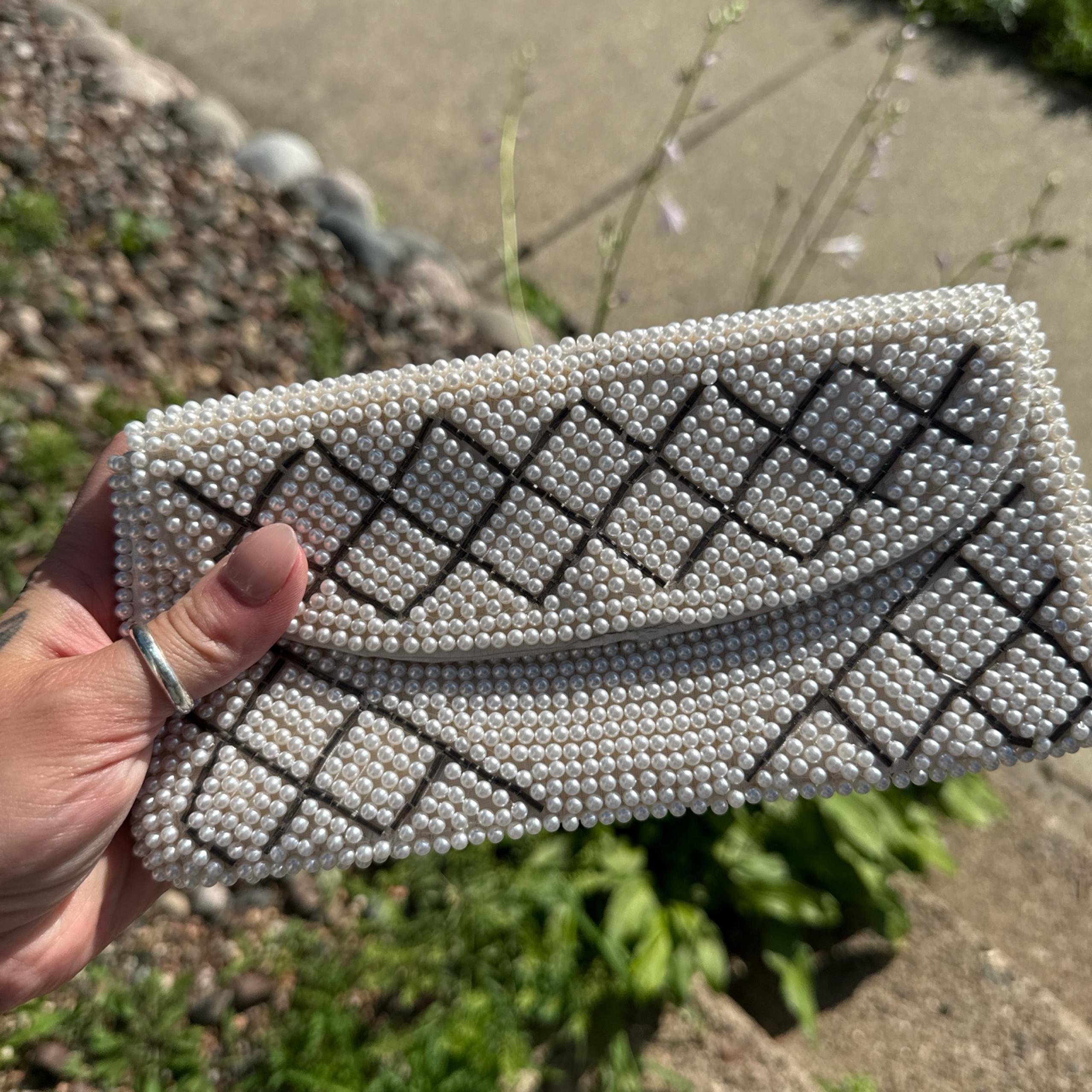Vintage Beaded Pearl Clutch Purse – Art Deco