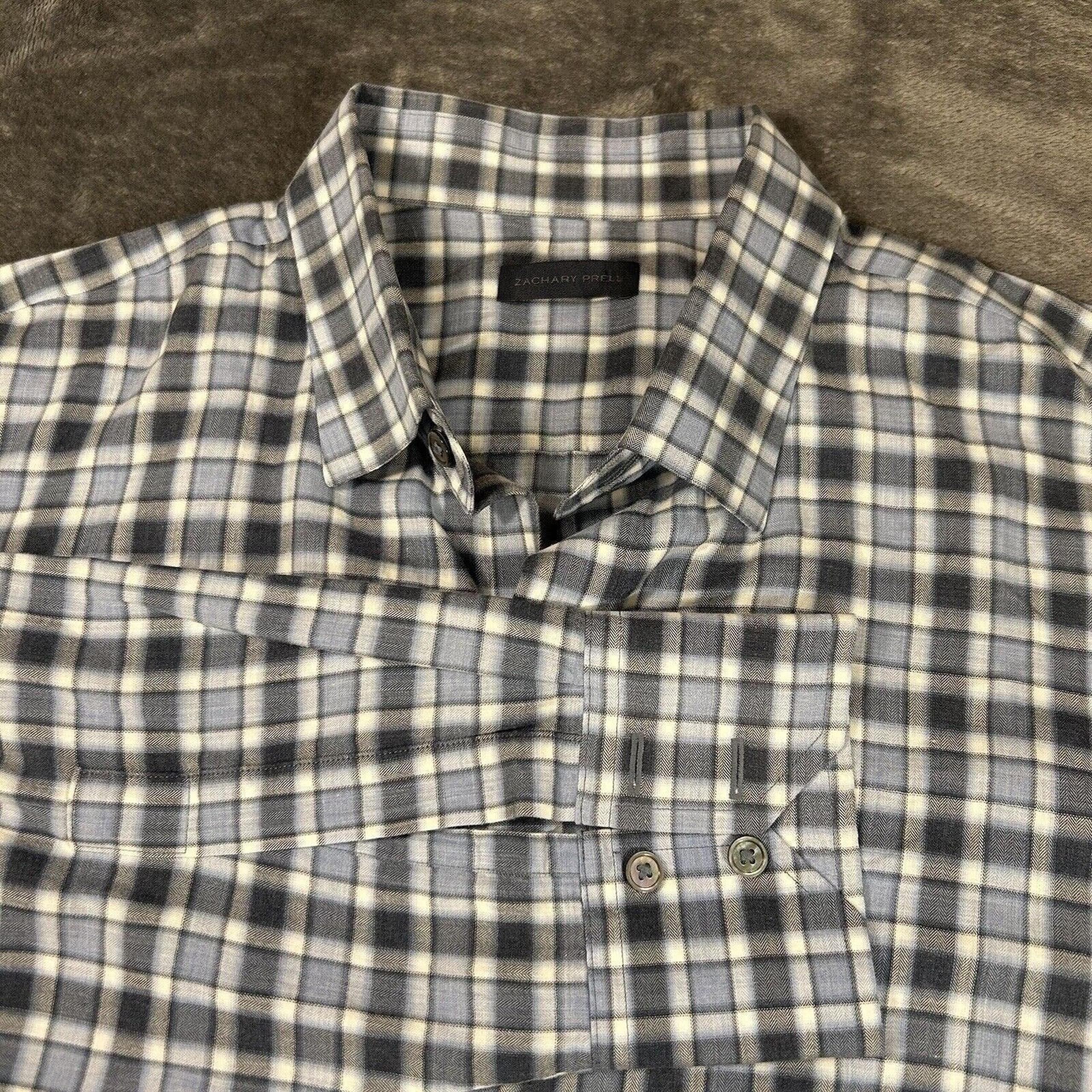 Zachary Prell Shirt Mens Large Blue White Plaid Button Up Long Sleeve Casual