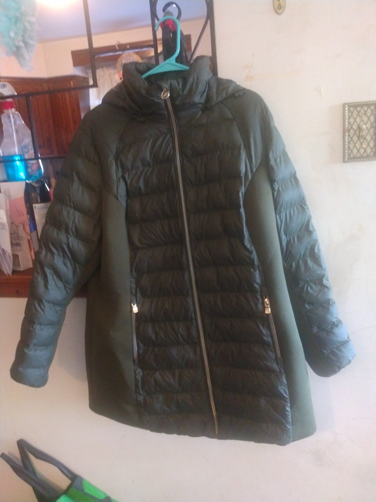 Michael Kors Green Puffer Coat Size Large OX Like New