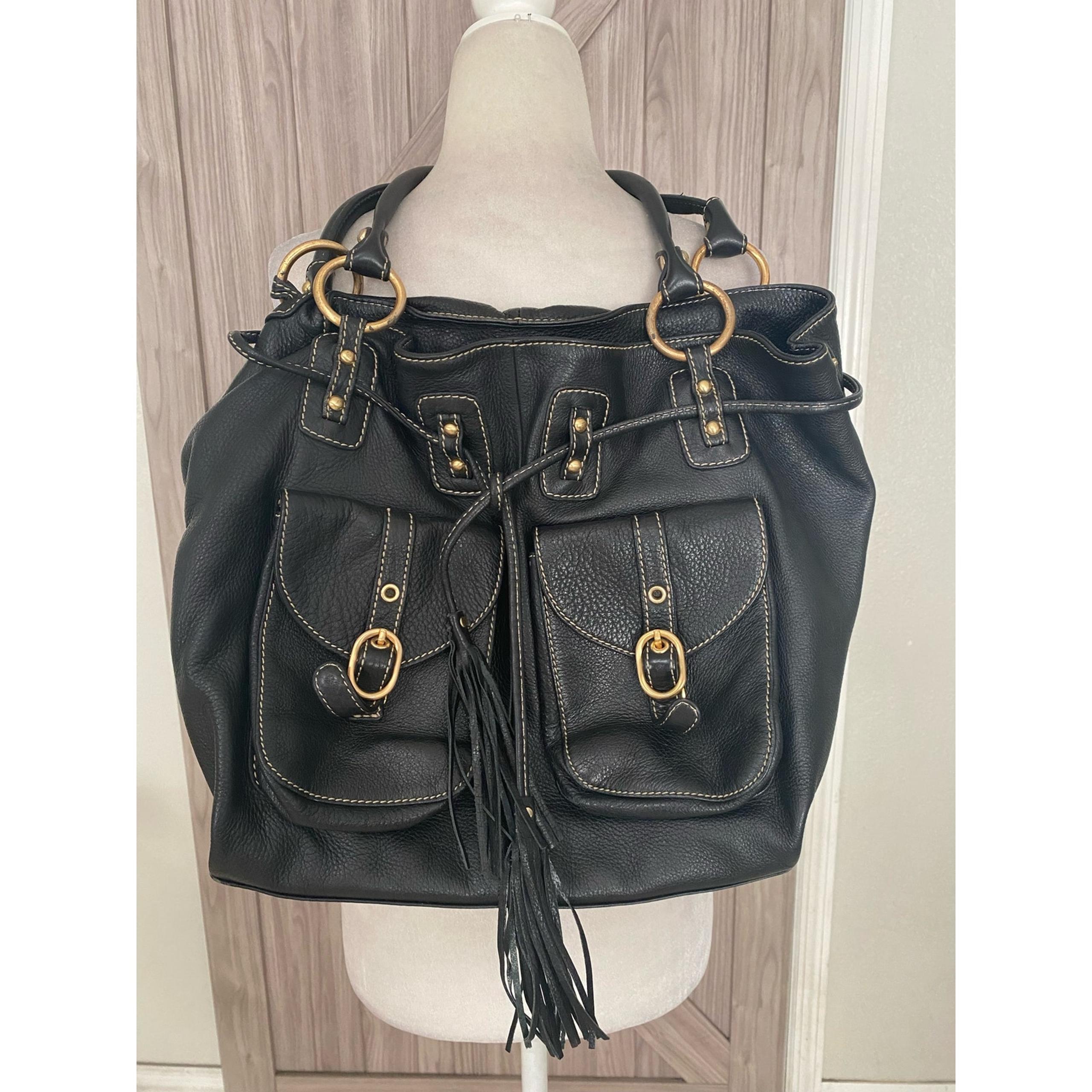 Barney's New York black leather shoulder bag