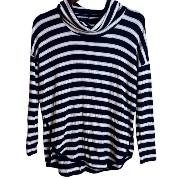 Lou & Grey Signaturesoft Long Sleeve Cowl Neck Navy White Stripe Cozy Top Small