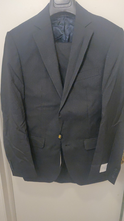 Simon Spurr 36S/30 modern slim skinny fit navy stripe 100% virgin wool bemberg