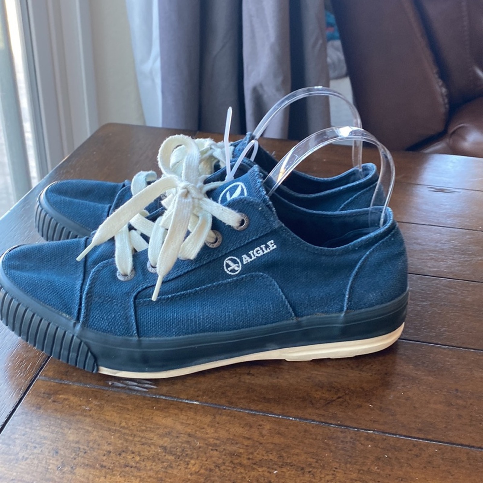 Aigle eco friendly canvas upper blue tennis casual office rugged preppy sz 8.5