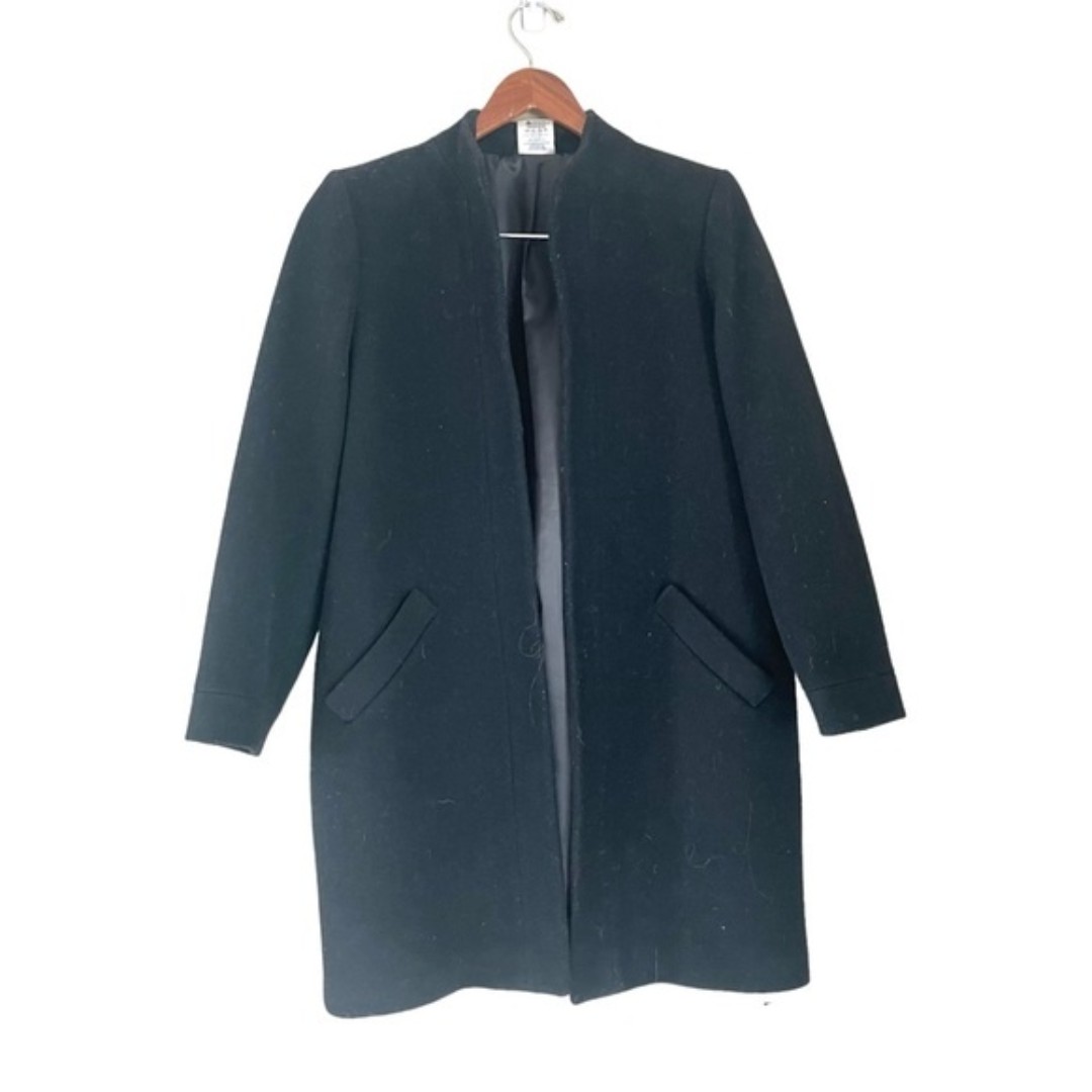 Alexon Vintage Wool Open Front Longline Winter Coat Black Size Medium