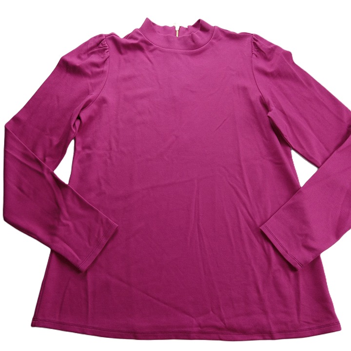 Anne Klein Women's Mock Neck Knit Top Size Medium Boysenberry Back Zip Shirt