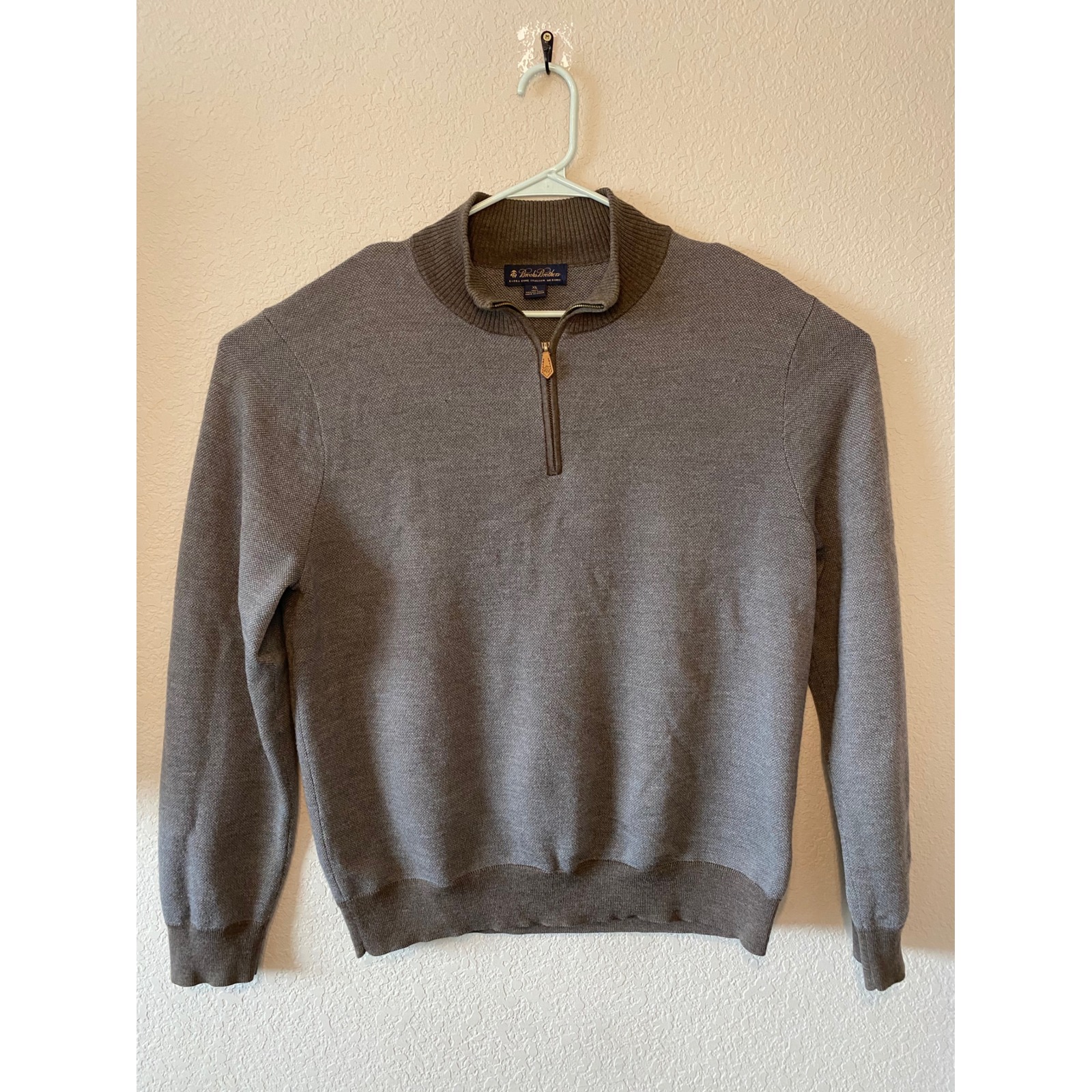 Brooks Brothers Merino Wool 1/4 Zip Pullover Sweater Beige/Brown XL