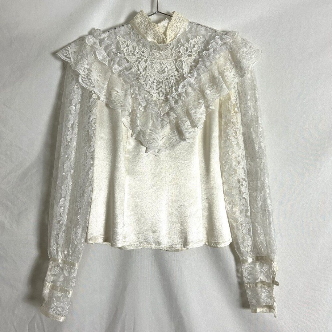 Victorian CottageCore Handmade Blouse Lace S White