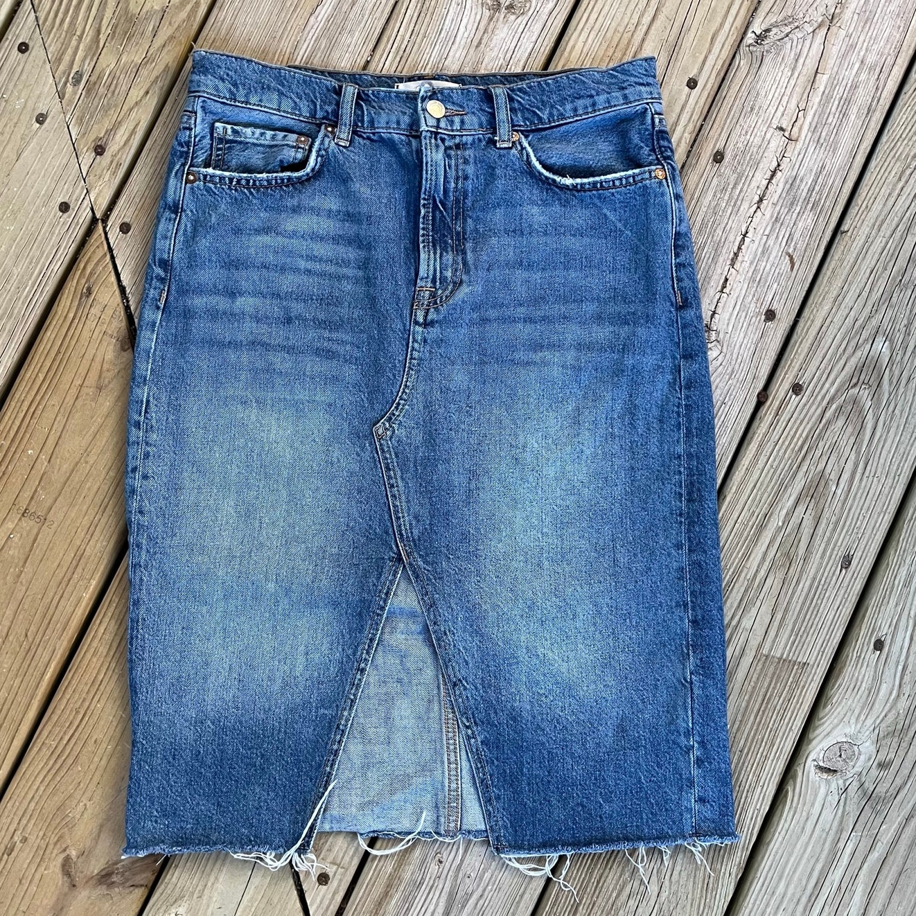 Free People We The Free Blue Denim Midi Pencil Skirt Size 8