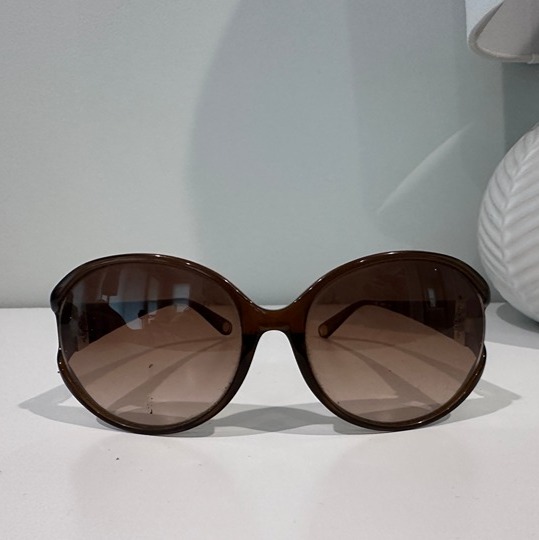 HENRI BENDEL Brown Round Sunglasses w/ Signature Stripe