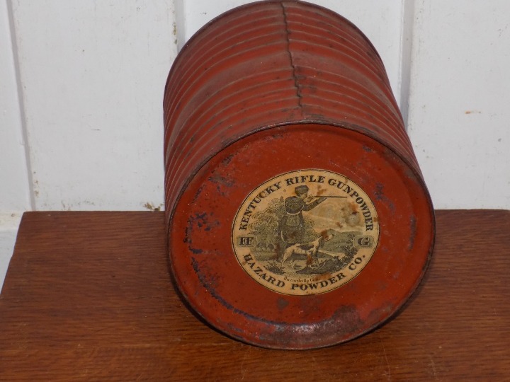 Vintage Kentucky Rifle FFG Gunpowder Hazar Powder Co. Metal EMPTY Tin