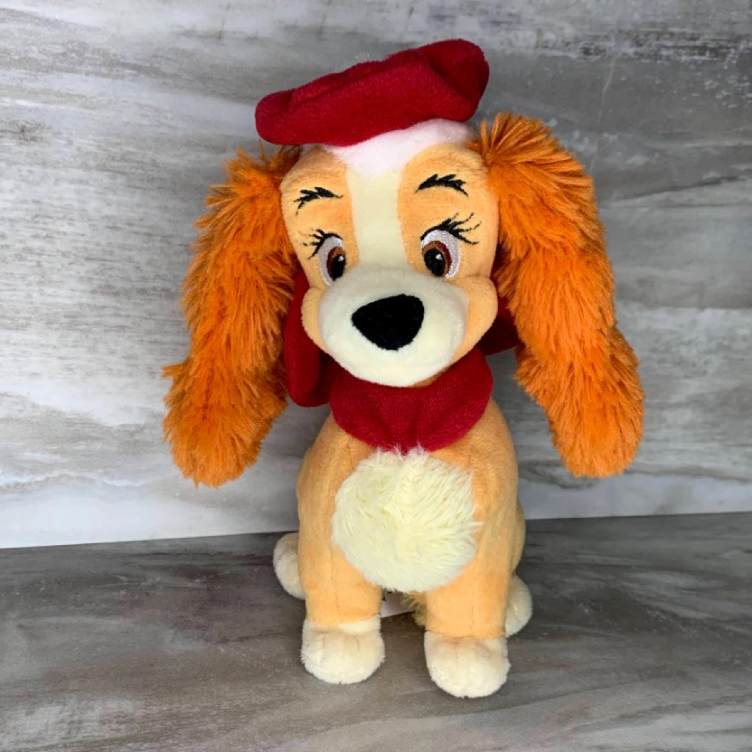 Disney Store Lady and the Tramp Plush Red Christmas Winter Dog Stuffed Animal