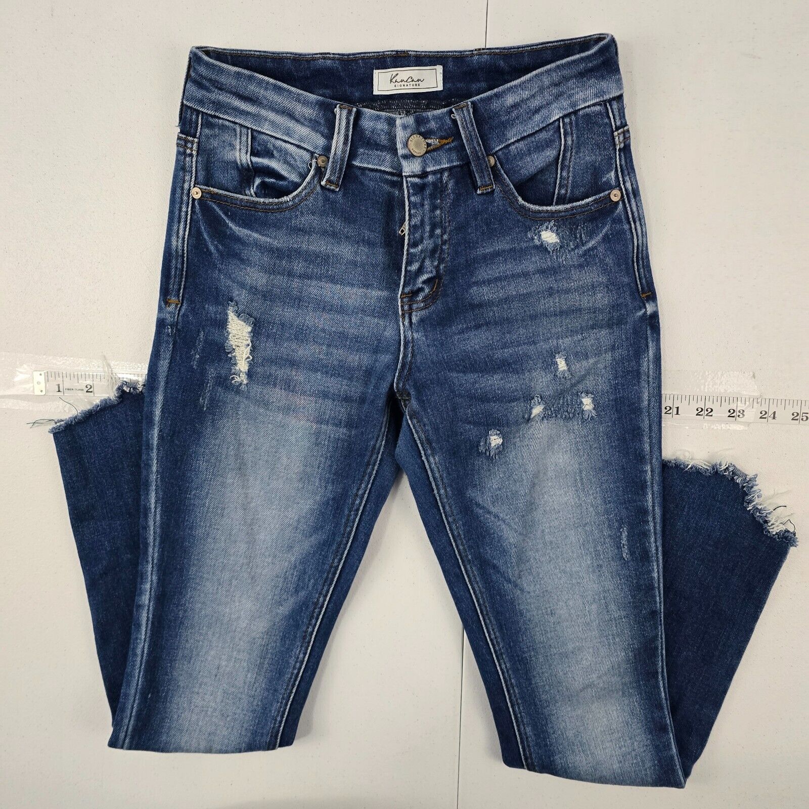 Kancan Distress mid rise skinny jeans blue denim 24 womens 4472