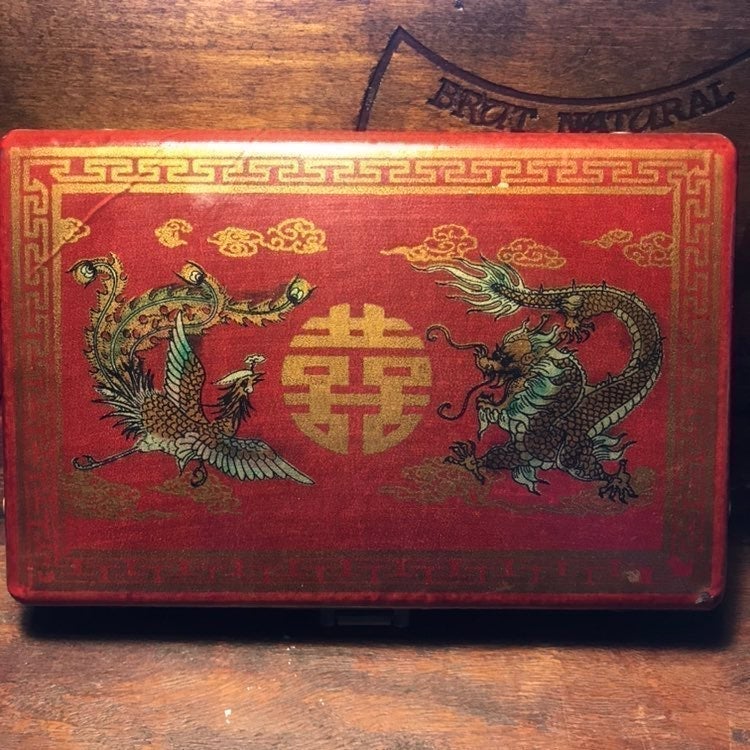 Vintage chinese red leather box