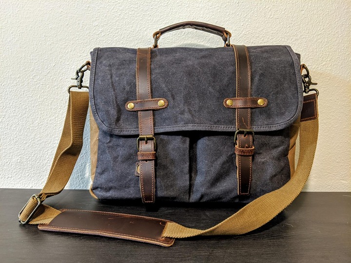 Mens Messenger Bag 15.6 Inch Waterproof Vintage Genuine Leather Waxed Canvas