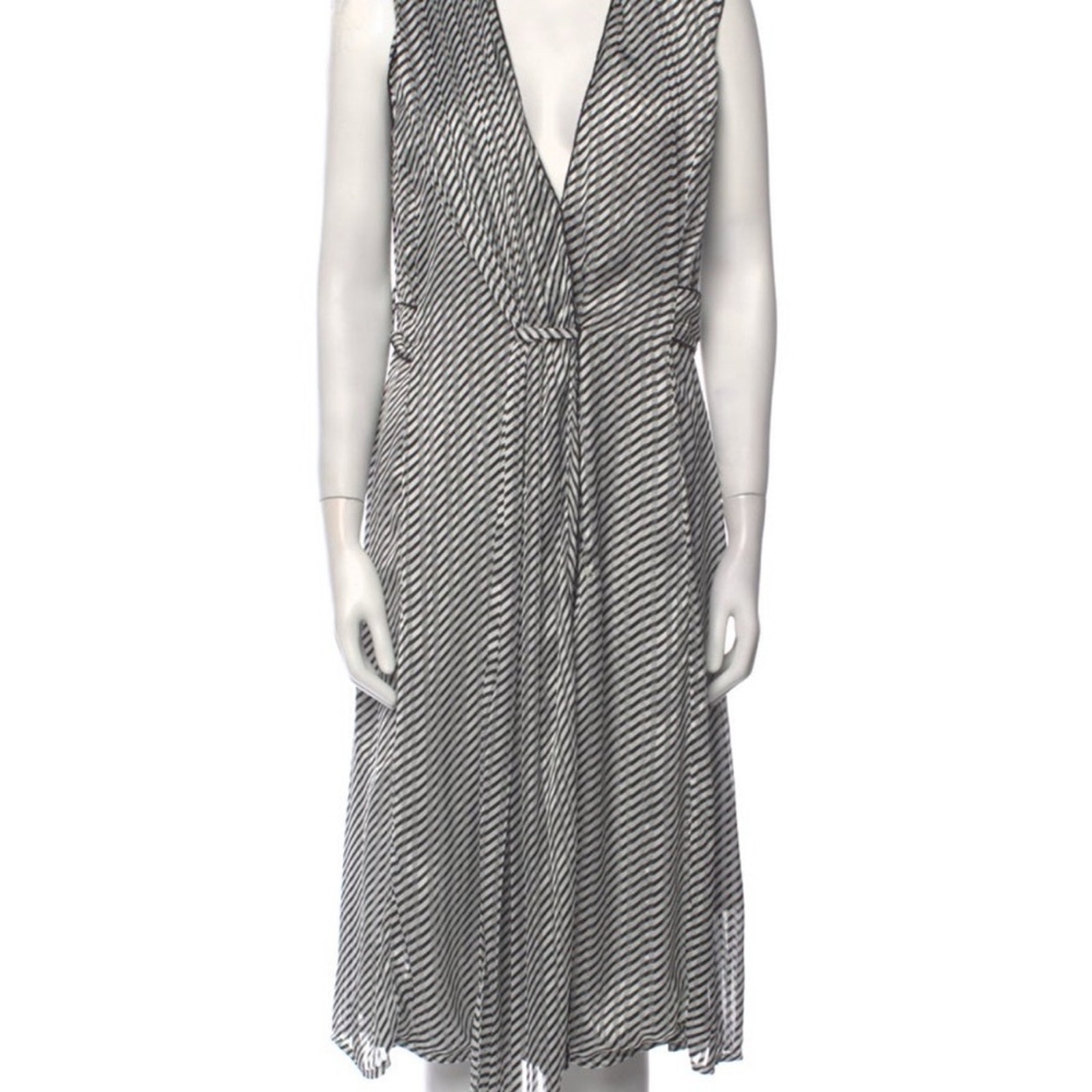 Deborah Lyons Blue-Black and White Stripe Wrap Tie Front Midi Dress Size XL