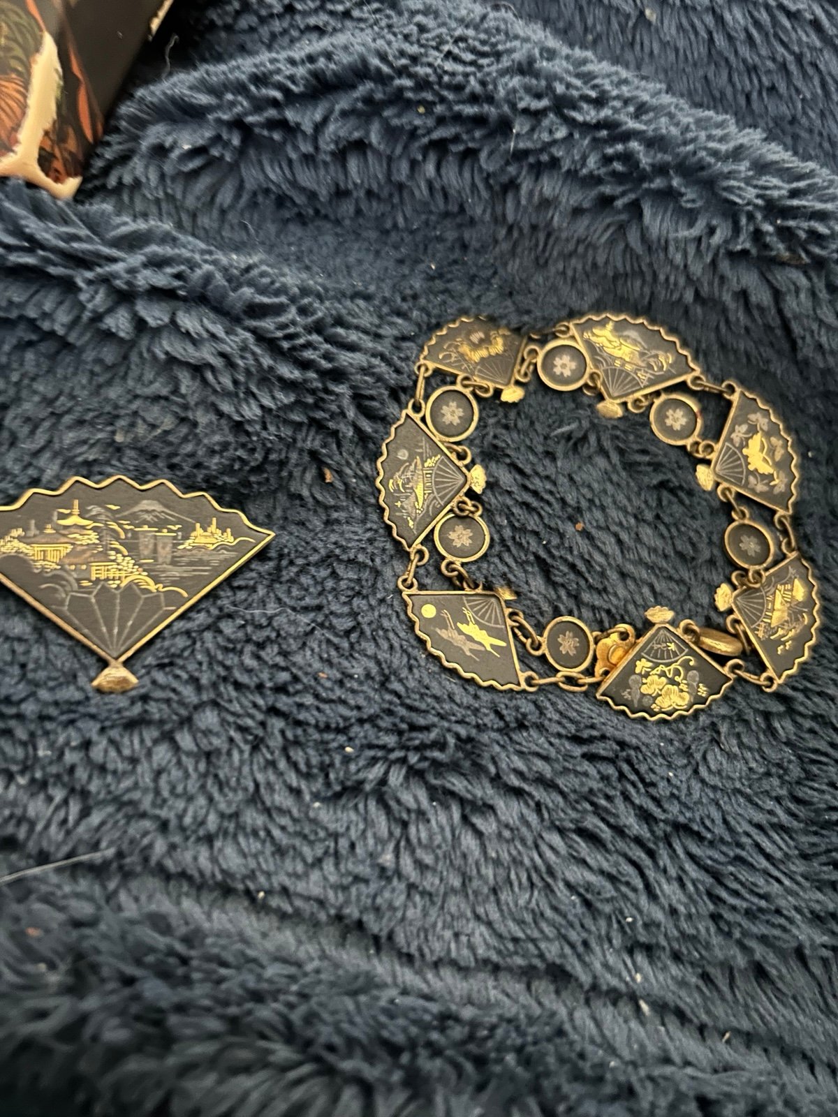 Vintage Japanese Damascene bracelet and pin