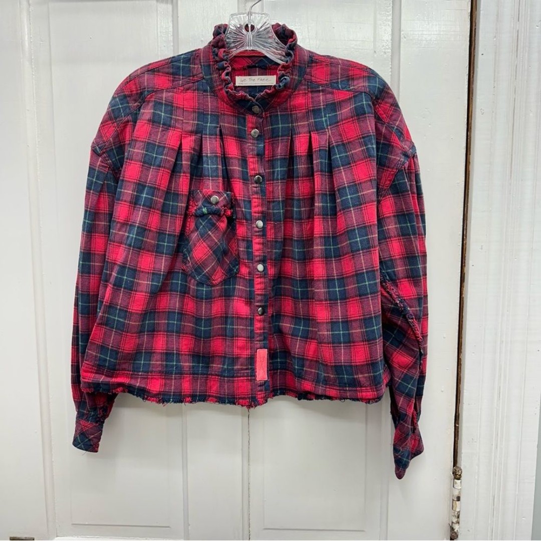 We the Free People long sleeve button down cropped flannel shirt women's xs