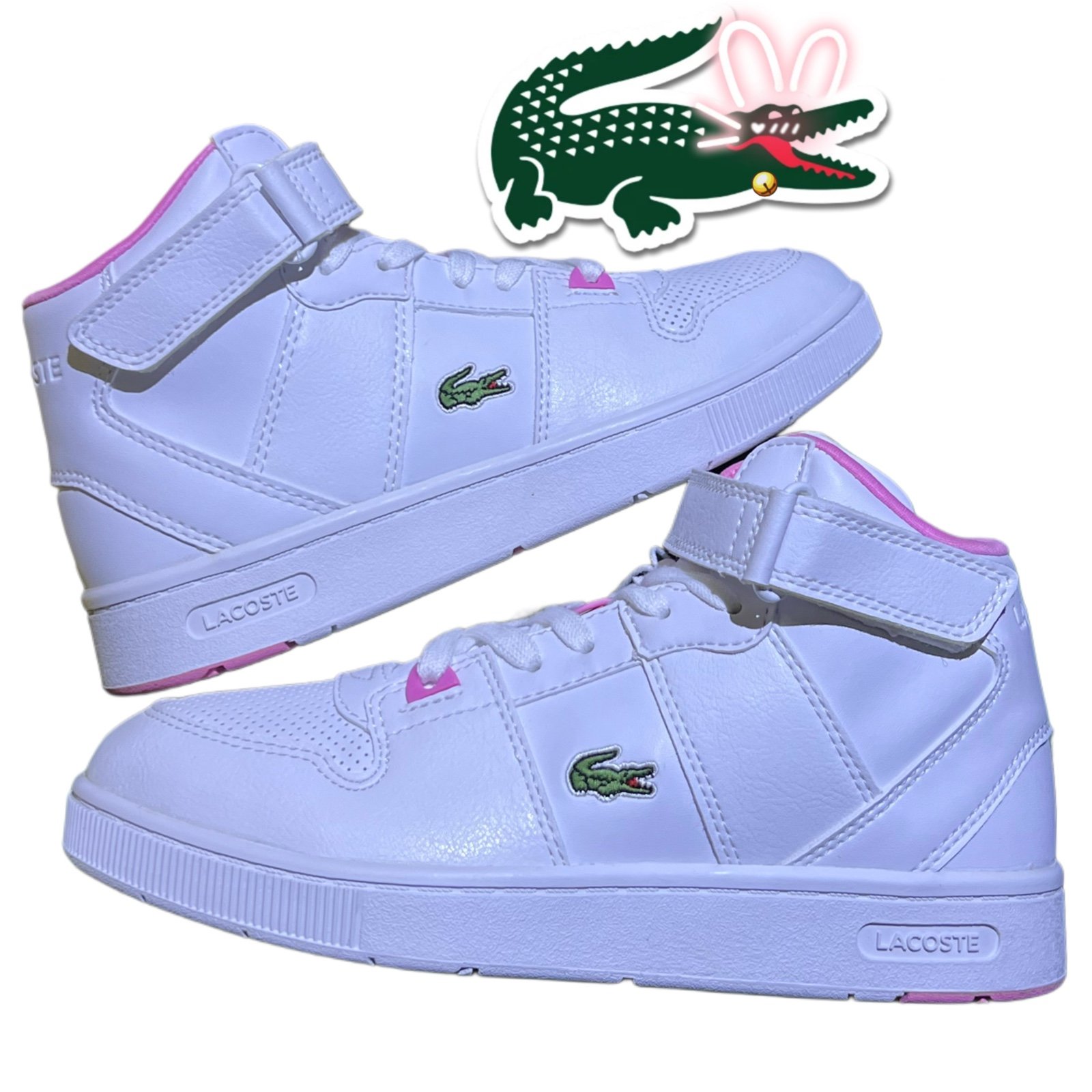 Lacoste Kids White and Pink Sneakers
