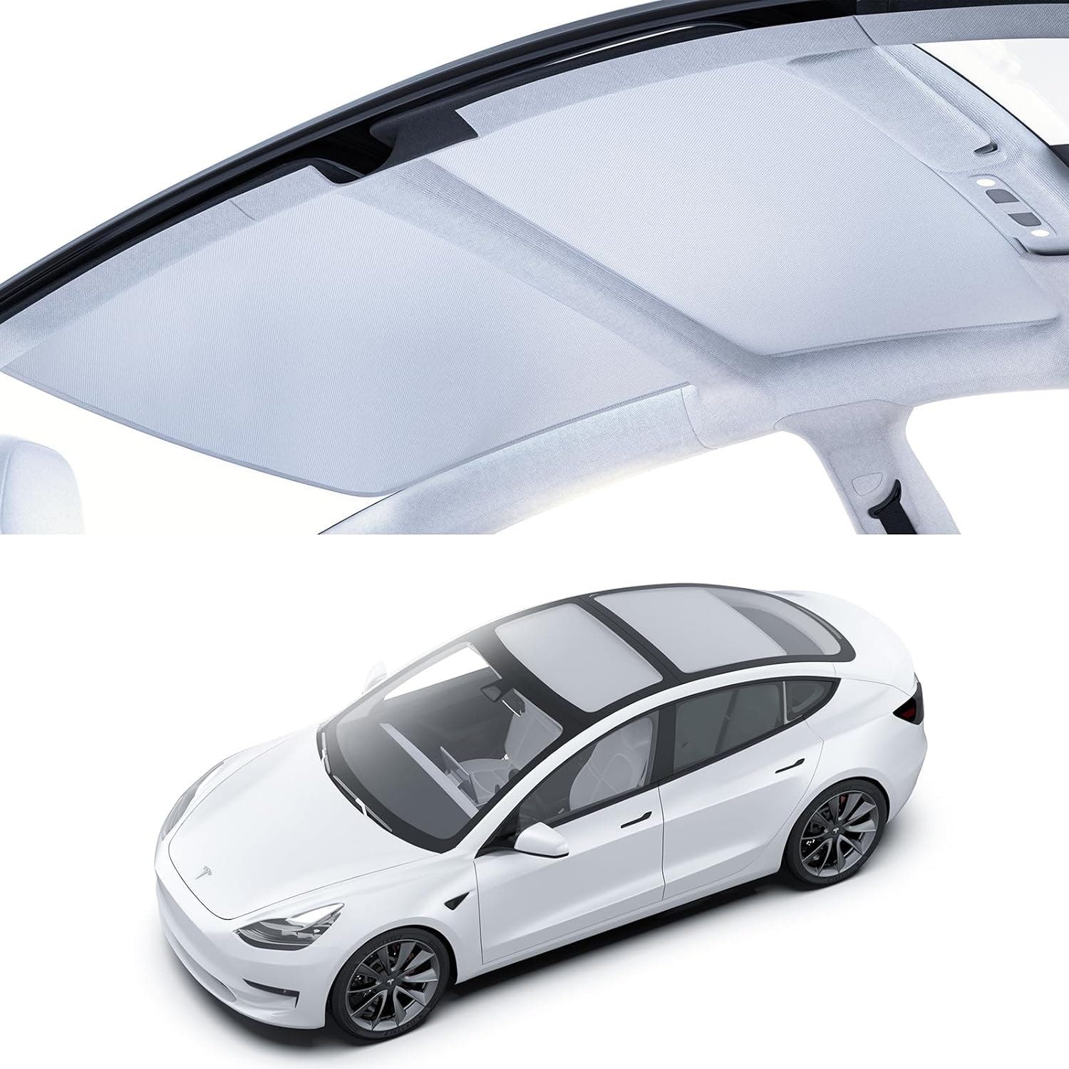 Roof Sunshade for Tesla Model 3 2017-2023, Double-Layer Cold-Sensing Material