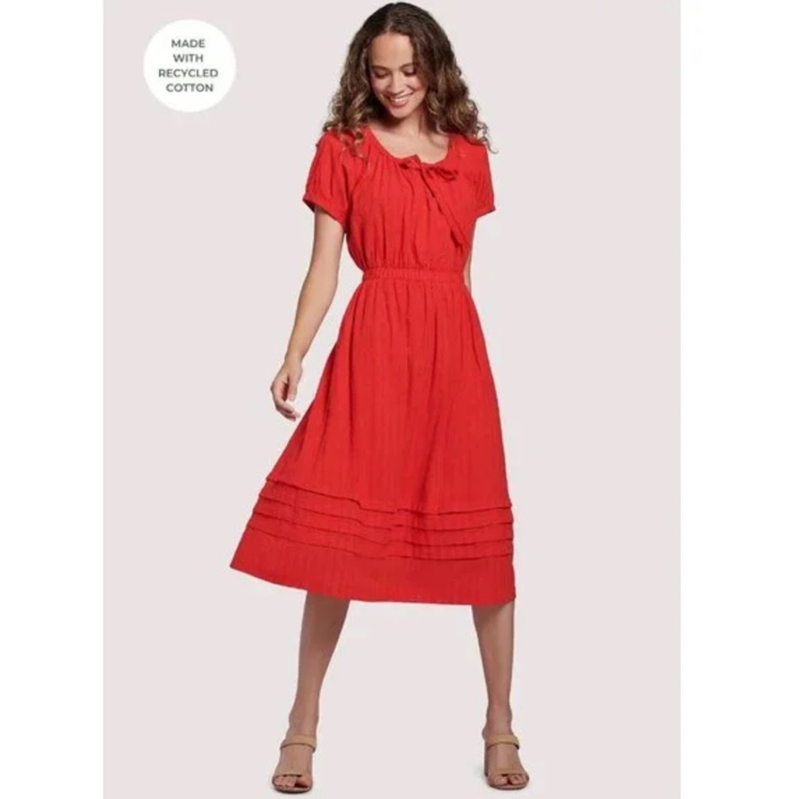 Lost + Wander Strawberry Waves Midi Dress Short Sleeve Red NWT Size L