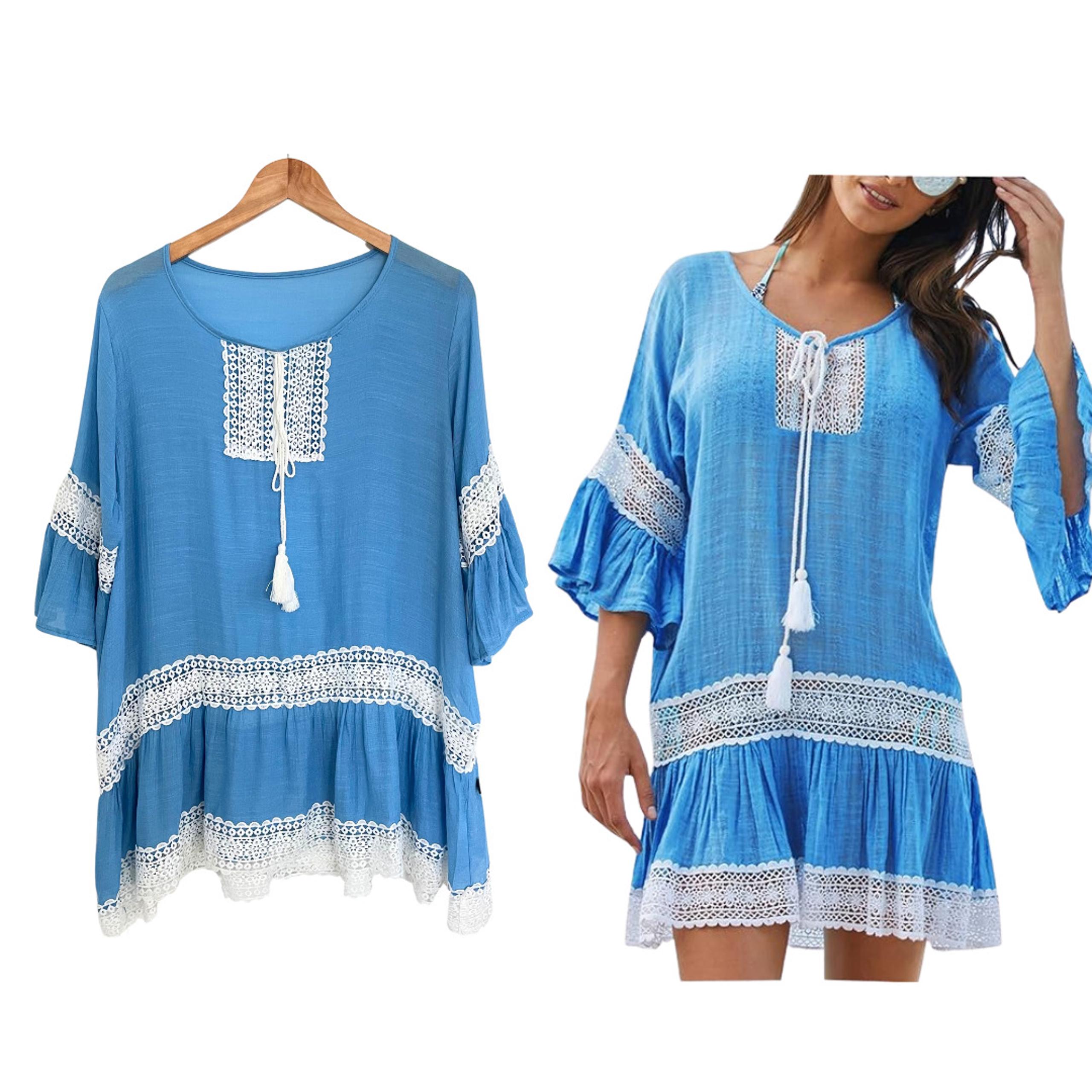 Wander Agio Amazon Women Small Medium Swimsuit Coverup Dress Blue White Beach