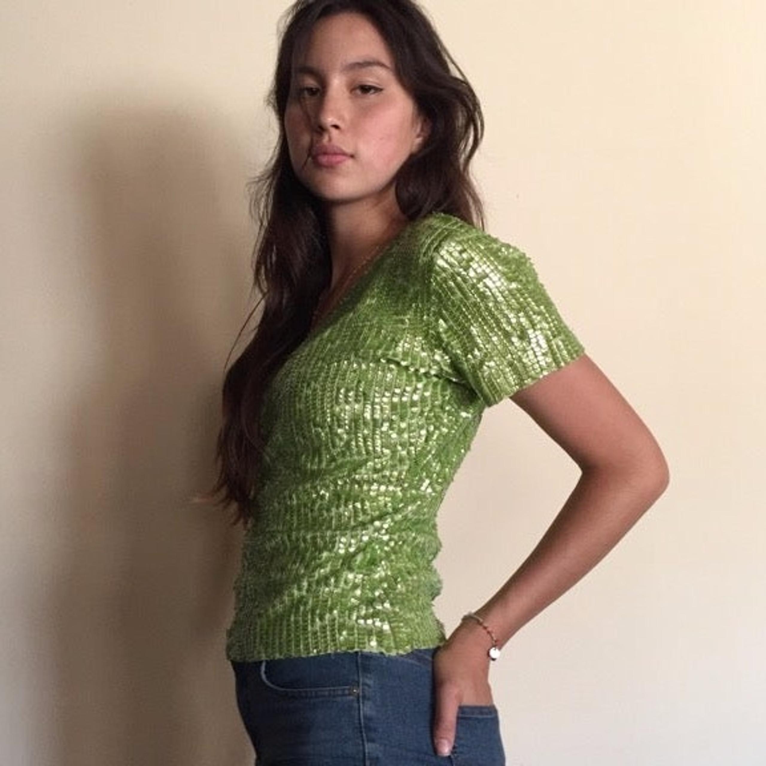 Green Sequin Oscar De La Renta Top