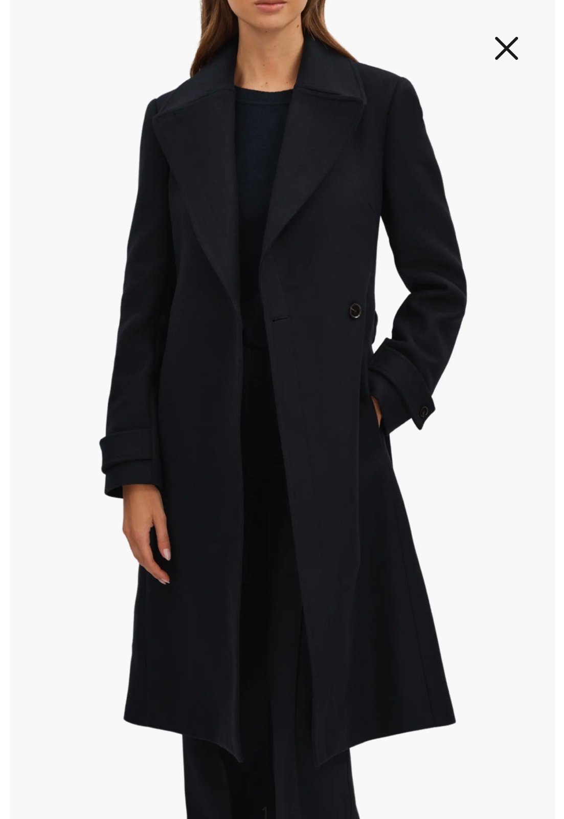 NWT- Reiss Tor Belted Wool Blend Coat, Black, size 6