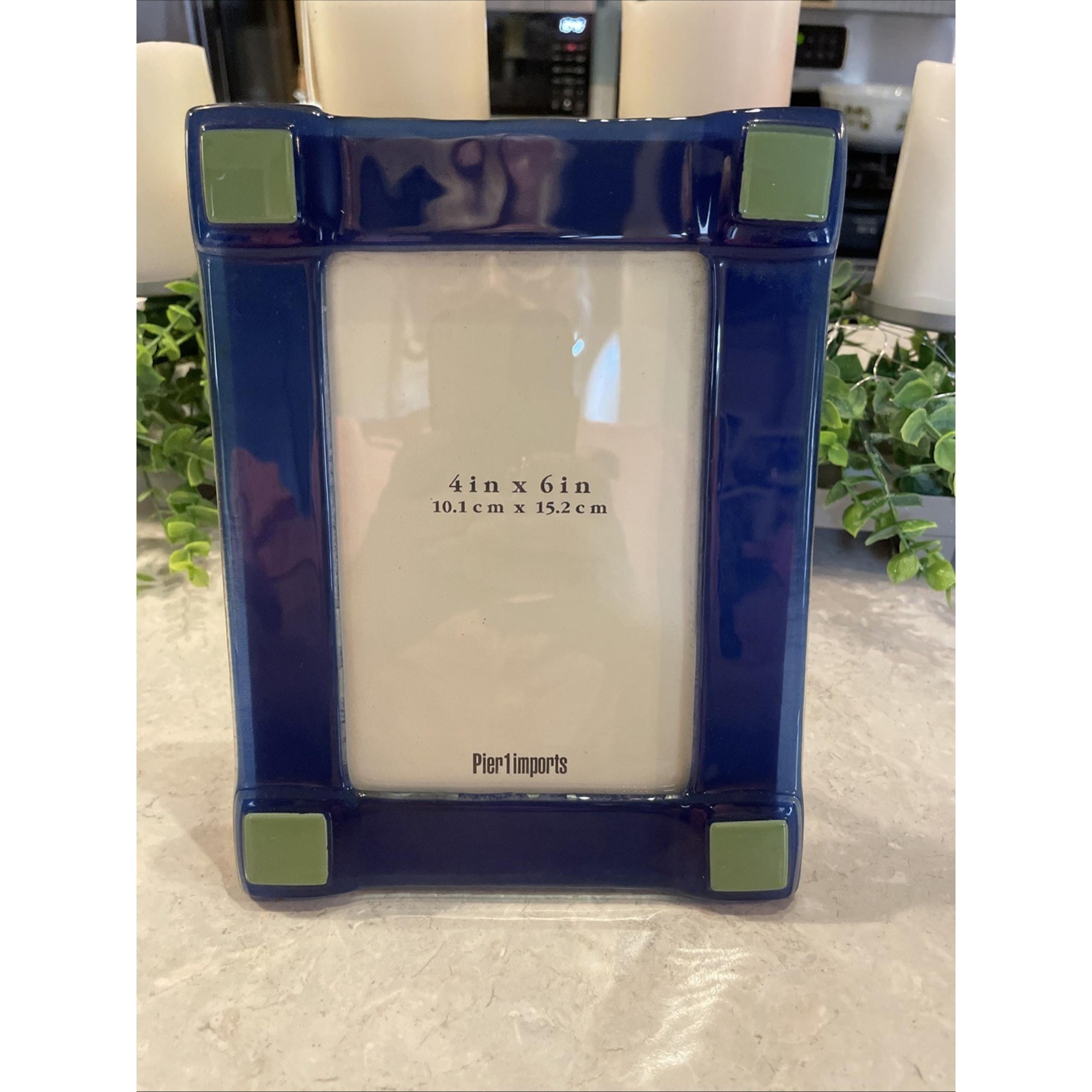 Retro Fused Glass Blue With Green Photo Frame Purple 6.25x8.5/4x6 Pier 1 Imports