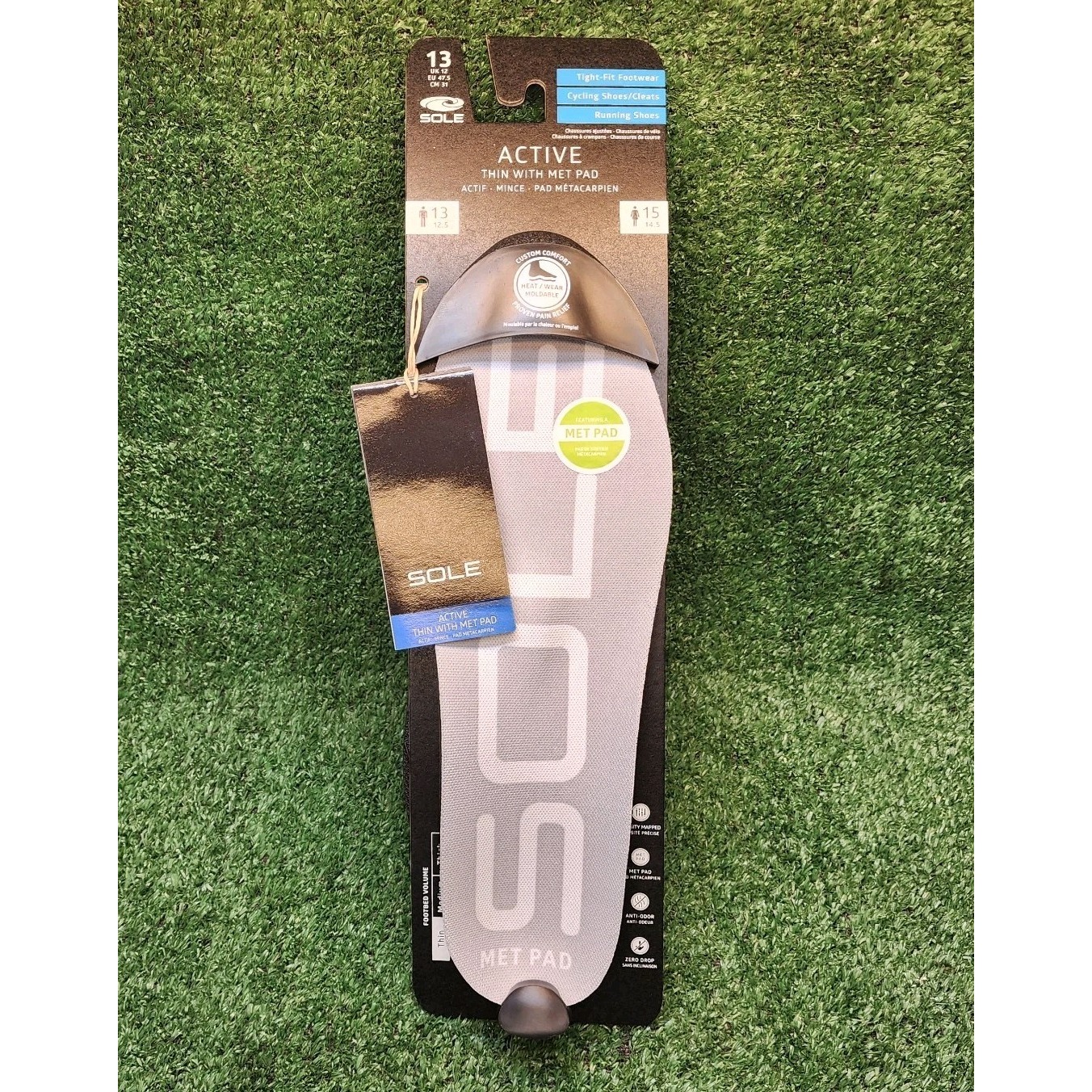 SOLE Unisex Mens Size 13 Active Wide Thin Gray Pain Relief Insoles