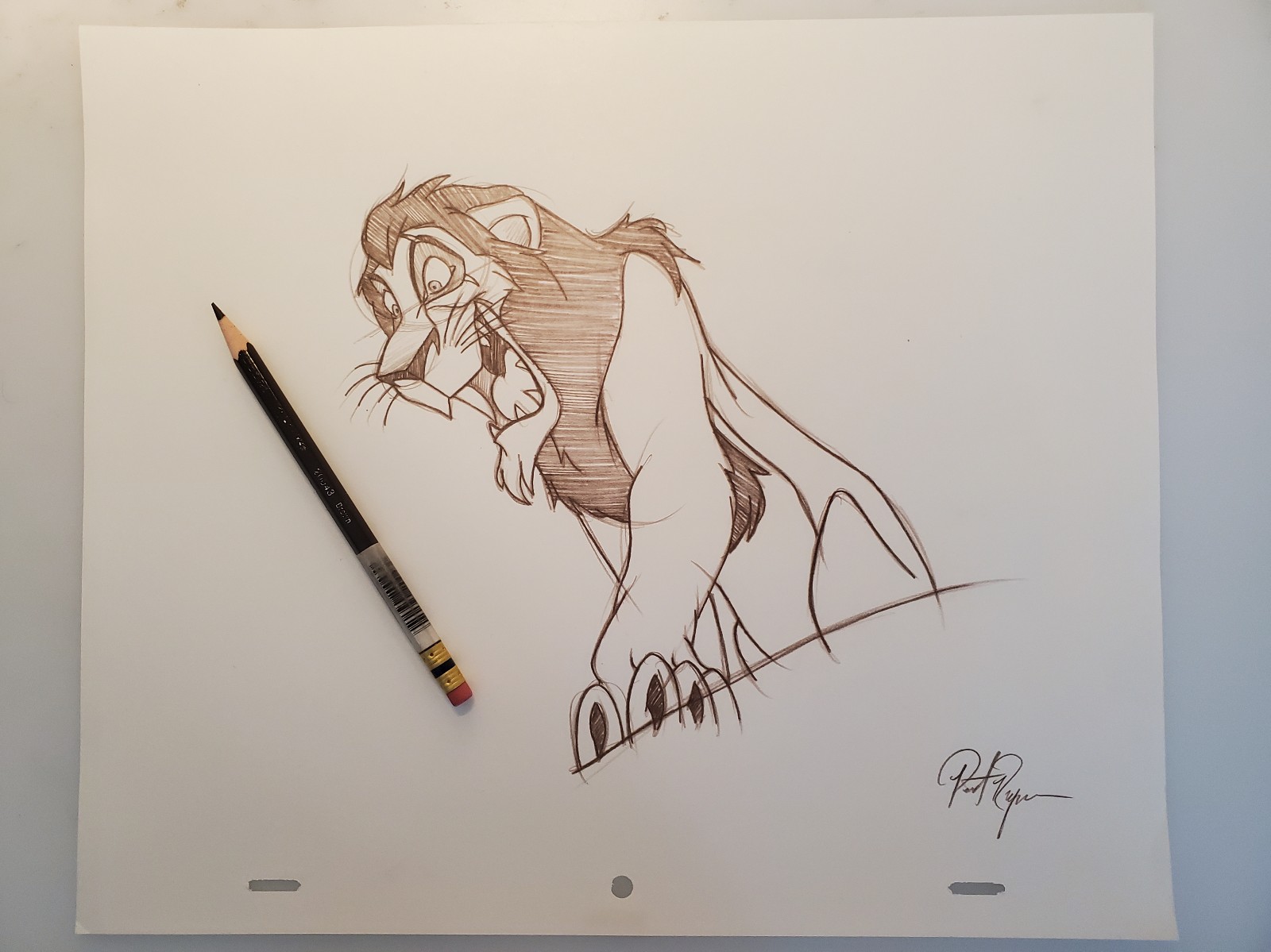 Disney The Lion King Scar Drawing/sketch animation signed hand made/drawn