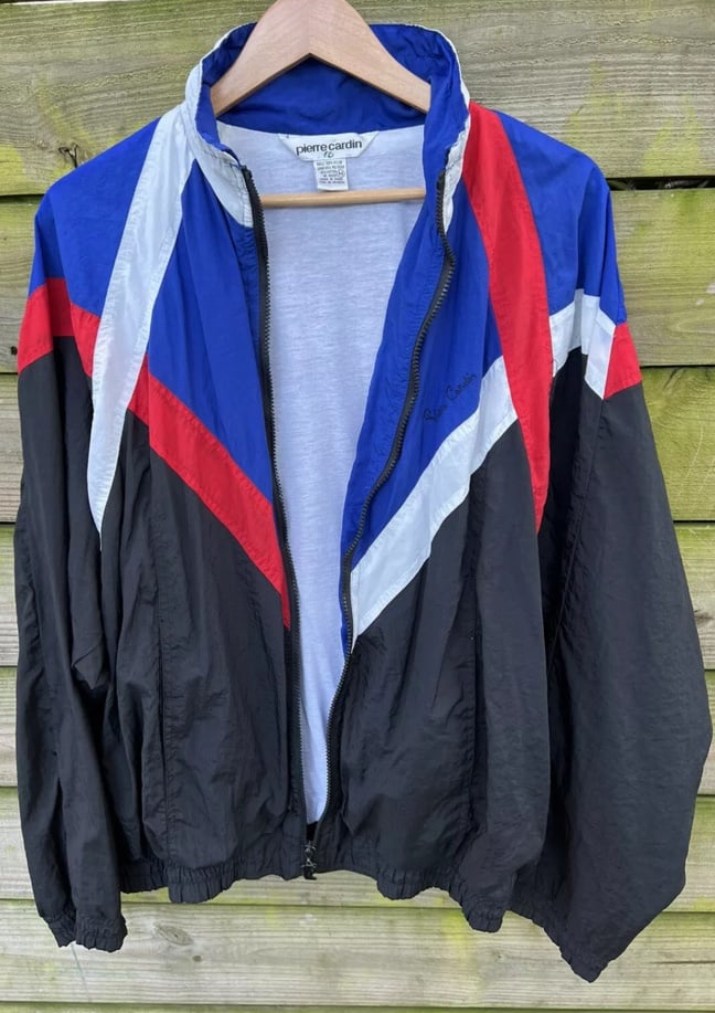 Vintage 90s Windbreaker Pierre Cardin Zipper Color Block Jacket Mens Medium